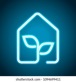 eco house icon concept. Neon style. Light decoration icon. Bright electric symbol