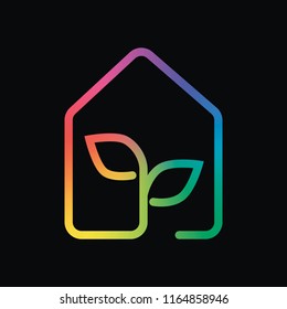 eco house icon concept. Rainbow color and dark background