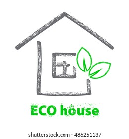 Eco house icon concept. Scratch Grunge  Background. Stock vector. Flat design. 