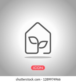 eco house icon concept. Icon under spotlight. Gray background
