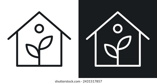 Eco House Icon Designed in a Line Style on White background.