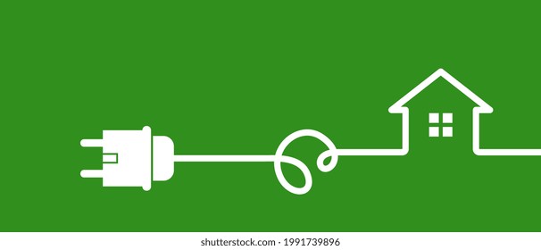 Icono de la casa ecológica. Concepto de casa de bajo consumo energético, enchufe eléctrico con enchufe. Concepto de conexión y desconexión