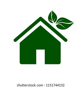 Eco house icon. Environmentally sustainable home or house with green leaves. Vector Illustration