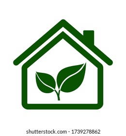 Eco house icon. Environmentally sustainable home or house with green leaves. Vector Illustration