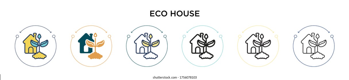 Eco house icon in filled, thin line, outline and stroke style. Vector illustration of two colored and black eco house vector icons designs can be used for mobile, ui, web