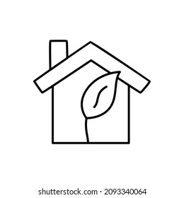 Icono de la casa ecológica en estilo de línea negra plana, aislado en fondo blanco