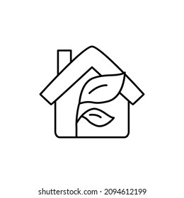 Eco house Icon in flat black line style, isolated on white background