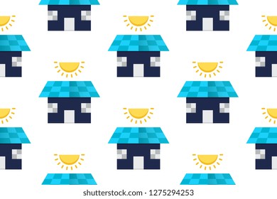 Eco house icon in flat style isolated on white background.  Seamless pattern stock vector illustration