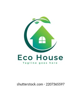 Eco house icon with green leaf vector logo design, Eco house logo design 