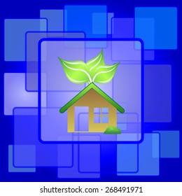 Eco house icon. Internet button on abstract background. 