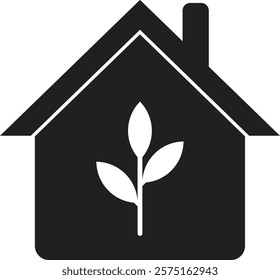 Eco house icon isolated on white background . House icon with plant symbol . Green house icon vector