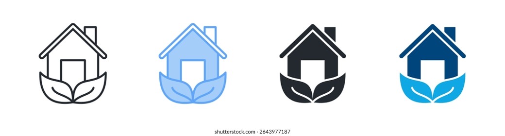 Eco House Icon Set Multiple Style. Design In Outline, Blue, Glyph, Dual Tone