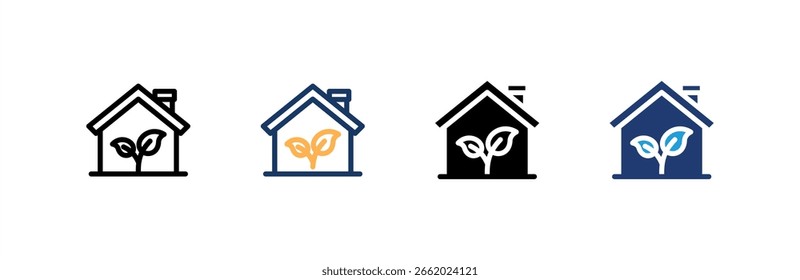 Eco House Ikone Set mehrere Stil Sammlung. Vektorgrafik.