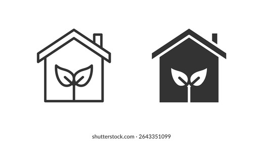 Eco house icon set representing environmentally conscious home and lifestyle.