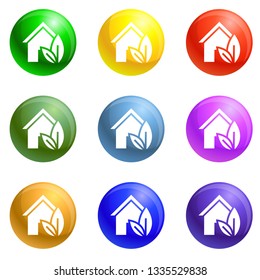Eco house icons vector 9 color set isolated on white background for any web design 