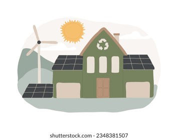 Eco house isolated concept vector illustration. Environmentally low-impact home, ecohome technology, thermal insulation, renewable resources, passive house, waste recycling vector concept.