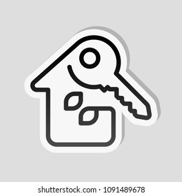 Eco house with key. Linear icon with thin outline. One line styl