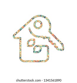 Eco house with key. Linear icon with thin outline. One line style. Colored mosaic with polygons