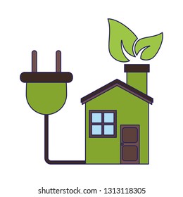 Eco house with leaf and electric plug