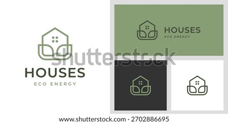 Eco House Leaf Logo Design with Green Home Symbol Representing Sustainable Living, Renewable Energy, and Environmental Harmony for Eco Housing Project, Green Property Business