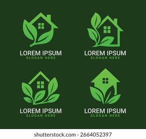 Eco House Leaf Logo Set - Green Nature Home Icons für Bio-, Immobilien- und Umweltdesign

