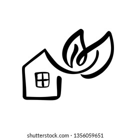 Eco House leaf. Simple Calligraphy nature Vector bio Icon. Estate Architecture Construction for design. Art home vintage hand drawn Logo green garden element