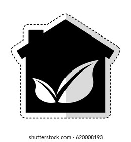 eco house with leafs isolated icon