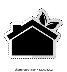 eco house with leafs isolated icon