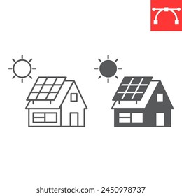 Eco house line and glyph icon, ecology and construction , house with solar panel vector icon, vector graphics, editable stroke outline sign, eps 10.