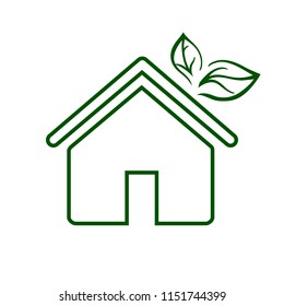 Eco house line icon. Environmentally sustainable home or house with green leaves. Vector Illustration