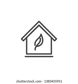 Eco house line icon. Home with leaf linear style sign for mobile concept and web design. Green house outline vector icon. Symbol, logo illustration. Pixel perfect vector graphics