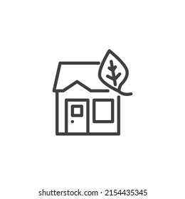 icono de línea de eco house. signo de estilo lineal para concepto móvil y diseño web. icono vectorial de contorno de casa y hoja. Símbolo, ilustración del logotipo. Gráficos vectoriales