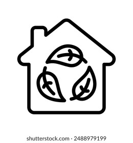 Eco house line icons. Green house icon.  Eco House Logo. Nature Green House, Leaf Home with Linear Outline Style. Eco Home symbol.