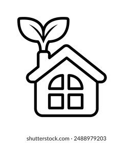 Eco house line icons. Green house icon.  Eco House Logo. Nature Green House, Leaf Home with Linear Outline Style. Eco Home symbol.