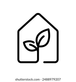 Eco house line icons. Green house icon.  Eco House Logo. Nature Green House, Leaf Home with Linear Outline Style. Eco Home symbol.