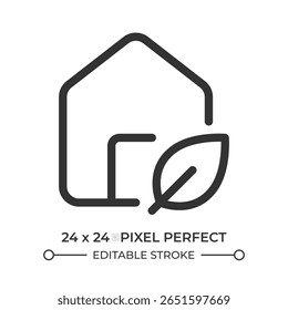 Icône Iui ligne éco-maison. Préservation de l'écologie, écologique. Construction durable, architecture. Symbole de contour d'Image vectorielle isolé. Élément d'interface utilisateur Webdesign linéaire, au pixel près