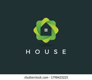 Eco House Logo abstract design vector template in Hexagon shape. Home services Household Ecology green smart Logotype concept icon