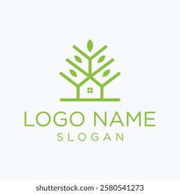 Eco house logo design. vector symbol Abstract tree home line icon design. Forest cabin nature tree graphic concept for Sustainable building, forest, ecology sign