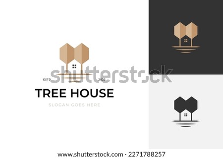 Eco house logo design. vector symbol Abstract tree home line icon design. Forest cabin nature tree graphic concept for Sustainable building, forest, ecology sign