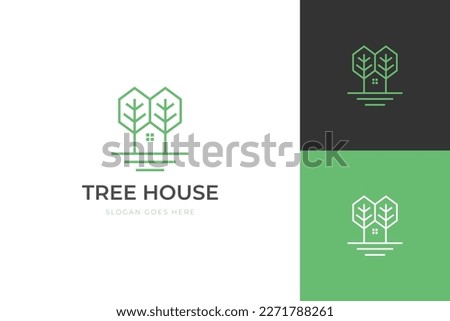 Eco house logo design. vector symbol Abstract tree home line icon design. Forest cabin nature tree graphic concept for Sustainable building, forest, ecology sign