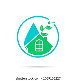 Eco house logo, flat design template, vector illustration