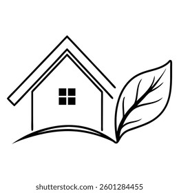  Eco House Logo A line art icon logo of a house home with a leaf tree Vector design
