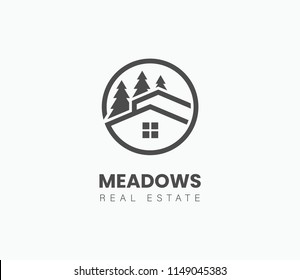 Eco house logo with pine tree. natural house