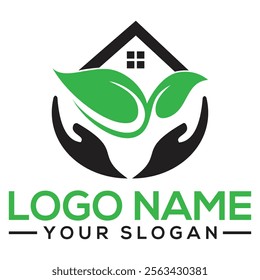 eco house logo real estate home logo  Nature house Life Hand logo with green color can be used as symbols, brand identity, company logo, icon vector design