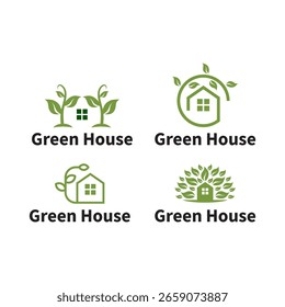 Eco House Logo Set con Elementos de hojas y plantas