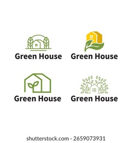 Eco House Logo Set with Leaf and Plant Elements