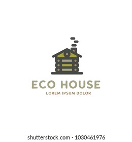 Eco house logo template. Flat design concept, wooden house. Stock vector logotype isolated on white background.