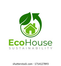 Eco House logo template, Green house vector design, Sustainable house logo, Recycled house logo