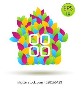 Eco House Logo. Vector house from colored leaves for your design