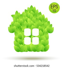 Eco House Logo. Vector house from green leaves.